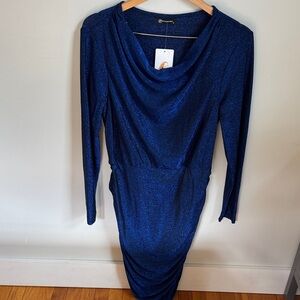 Shimmering Midnight Blue Long Sleeve Dress